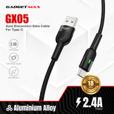 GADGET MAX GX05 TYPE-C 2.4A AUTO DISCONNECT DATA CABLE FOR TYPE-C (2.4A)(1.2M) - BLACK