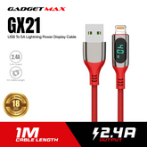 GADGET MAX GX21 USB TO LIGHTNING POWER DISPLAY CABLE (1M)(2.4A) - BLACK