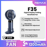 REMAX F35 Digital Display Folding Handheld Fan - Blue