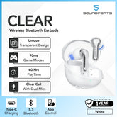 SOUNDPEATS - Clear Bluetooth Wireless Earbuds - White