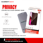 iPhone 16/15/14/13/13 Pro (6.1") GADGET MAX - Privacy Premium 2.5D Skill Full Cover Tempered Glass