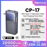 REMAX - CP-17 20000mAh Type-C Telescopic Wall Plug Fast Charging Cable Power Bank ( PD65W ) - Tarnish