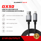 GADGET MAX - GX50 Lightning Prime Series USB To Lightning Fast Charging Data Cable (2.4A) - Black