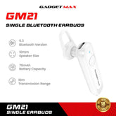 GADGET MAX - GM21 Single Bluetooth Headset - White