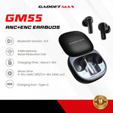 GADGET MAX - GM55 Fliz Series ANC+ENC Bluetooth Wireless Earbuds - Black