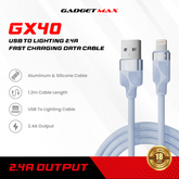 GADGET MAX - GX40 Lightning Nobel Series USB To Lightning Charging Data Cable (2.4A) - Blue