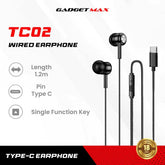 GADGET MAX - TC02 Type-C Wired Earphone - Black