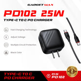 GADGET MAX - PD102 25W PD Type-C Charger Set - Black
