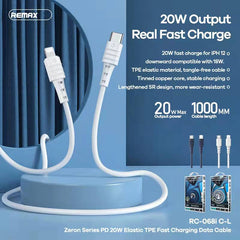 REMAX RC-068I C-L ZERON SERIES 20W PD FAST-CHARGING DATA CABLE TYPE-C TO LIGHTNING (1M), Type-C to Lighting Cable, iPhone Cable, Data Cable, PD Cable, Fast Charging Cable for iPhone
