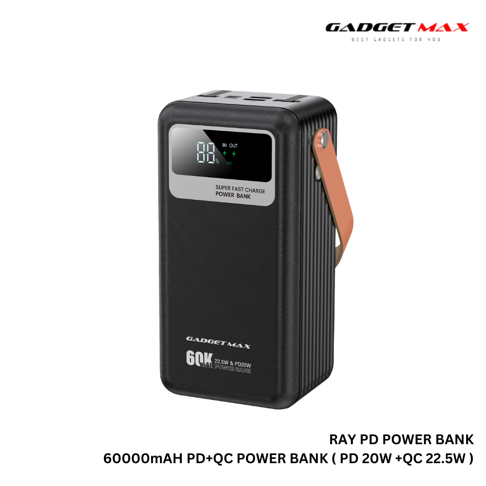 GADGET MAX - RAY PD Series 60000mAh PD+QC Fast Charging Power Bank(PD 20W+QC 22.5W) - Black