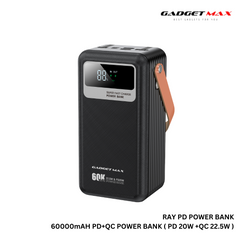 GADGET MAX - RAY PD Series 60000mAh PD+QC Fast Charging Power Bank(PD 20W+QC 22.5W) - Black