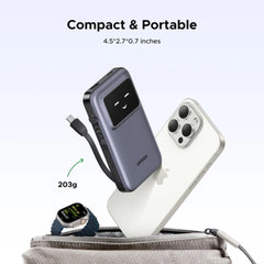 UGREEN - Uno 10000mAh 30W 1C1A Power Bank With 1*30W Built-in Cable - Space Gray