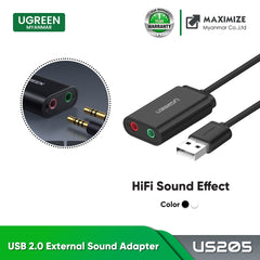 UGREEN USB 2.0 EXTERNAL SOUND ADAPTER (US205) - WHITE