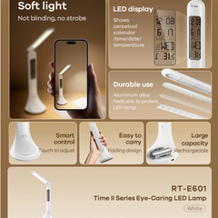 REMAX - RT-E601 Time II Series Eye-Caring LED Lamp (1200mAh) - White