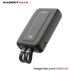GADGET MAX - ZUMA 10000mAh PD+QC Built-In Cable Fast Charging Power Bank (20W+22.5W) - Black