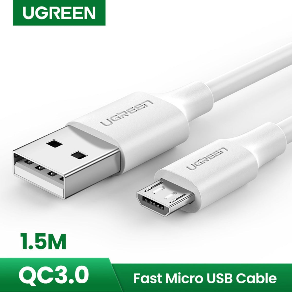 Ugreen US289 USB 2.0A to Micro USB Cable Nickel Plating 1.5M - White