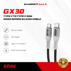 GADGET MAX - GX30 C-C Nano Series Type-C To Type-C PD Fast Charging Data Cable ( 60W ) - White