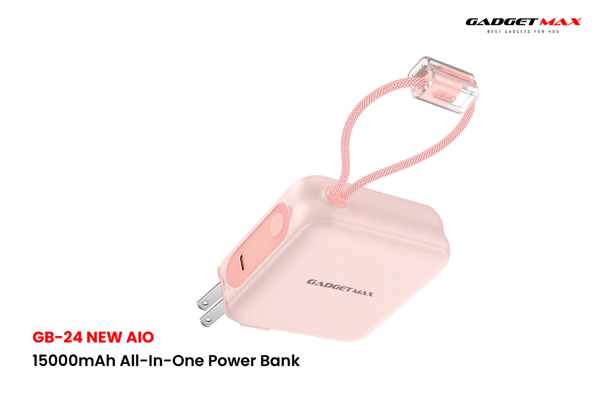 GADGET MAX GB24 AIO Pro Series 15000mAh All-in-One Fast Charging Cable Power Bank  - Pink