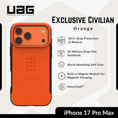 UAG -Exclusive Civilian MagSafe Case For iPhone 17 Pro Max - Orange