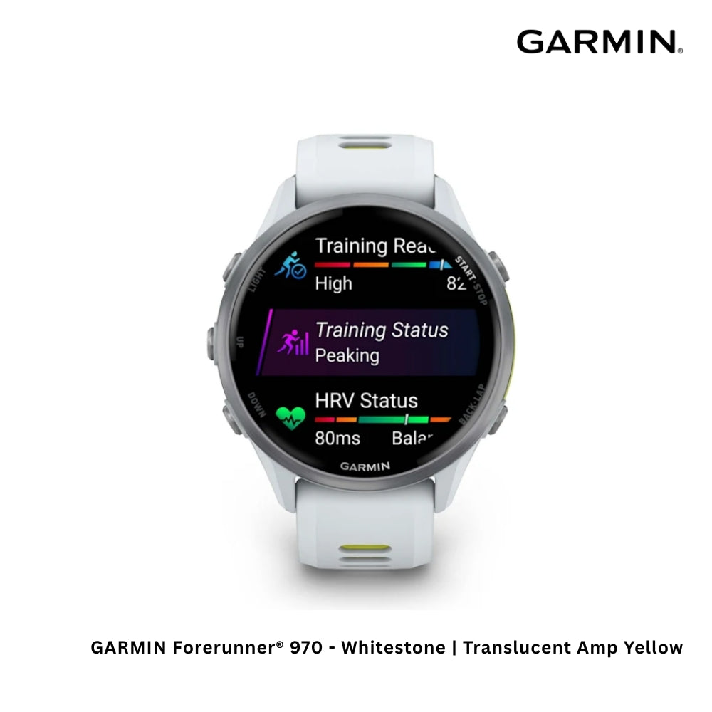 GARMIN - Forerunner® 970 Smart Watch - Whitestone | Translucent Amp Yellow