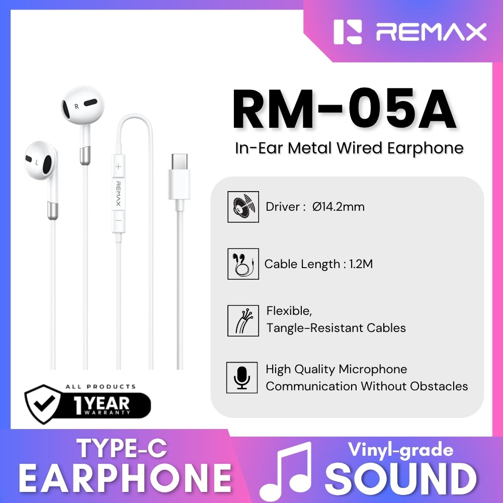 REMAX - RM-05A Type-C In-Ear Metal Wired Earphone - White