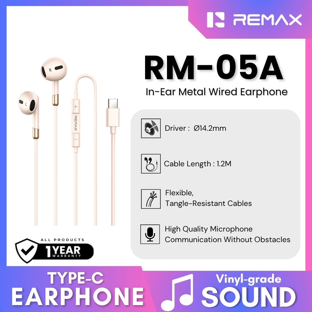 REMAX - RM-05A Type-C In-Ear Metal Wired Earphone - Beige