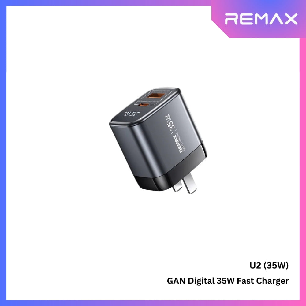 REMAX - U2 Digital PD+QC GAN Fast Charger ( 35W ) - Silver