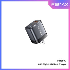 REMAX - U2 Digital PD+QC GAN Fast Charger ( 35W ) - Silver