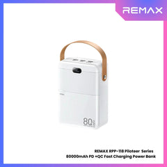 REMAX RPP-118 Piloteer Series 80000mAh PD+QC Fast Charging Power bank (PD 27W+QC 22.5W) - White