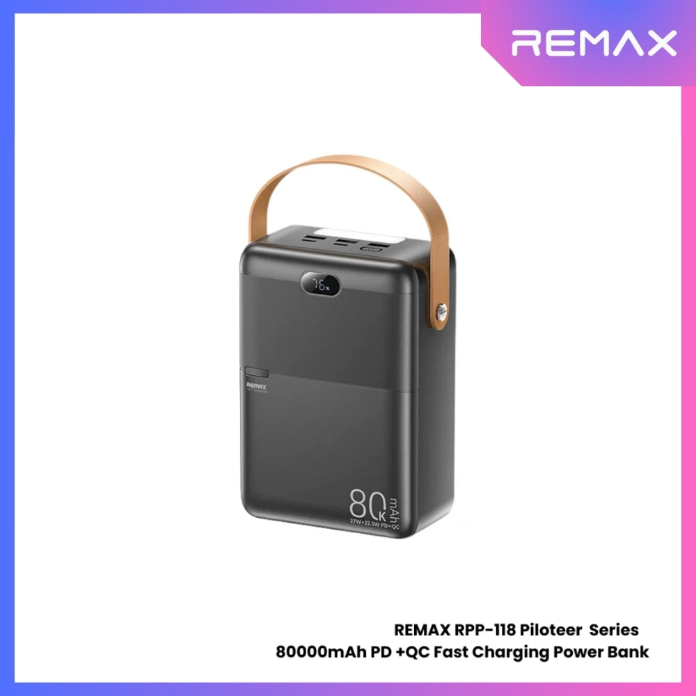 REMAX - RPP-118 Piloteer Series 80000mAh PD+QC Fast Charging Power bank (PD 27W+QC 22.5W) - Grey