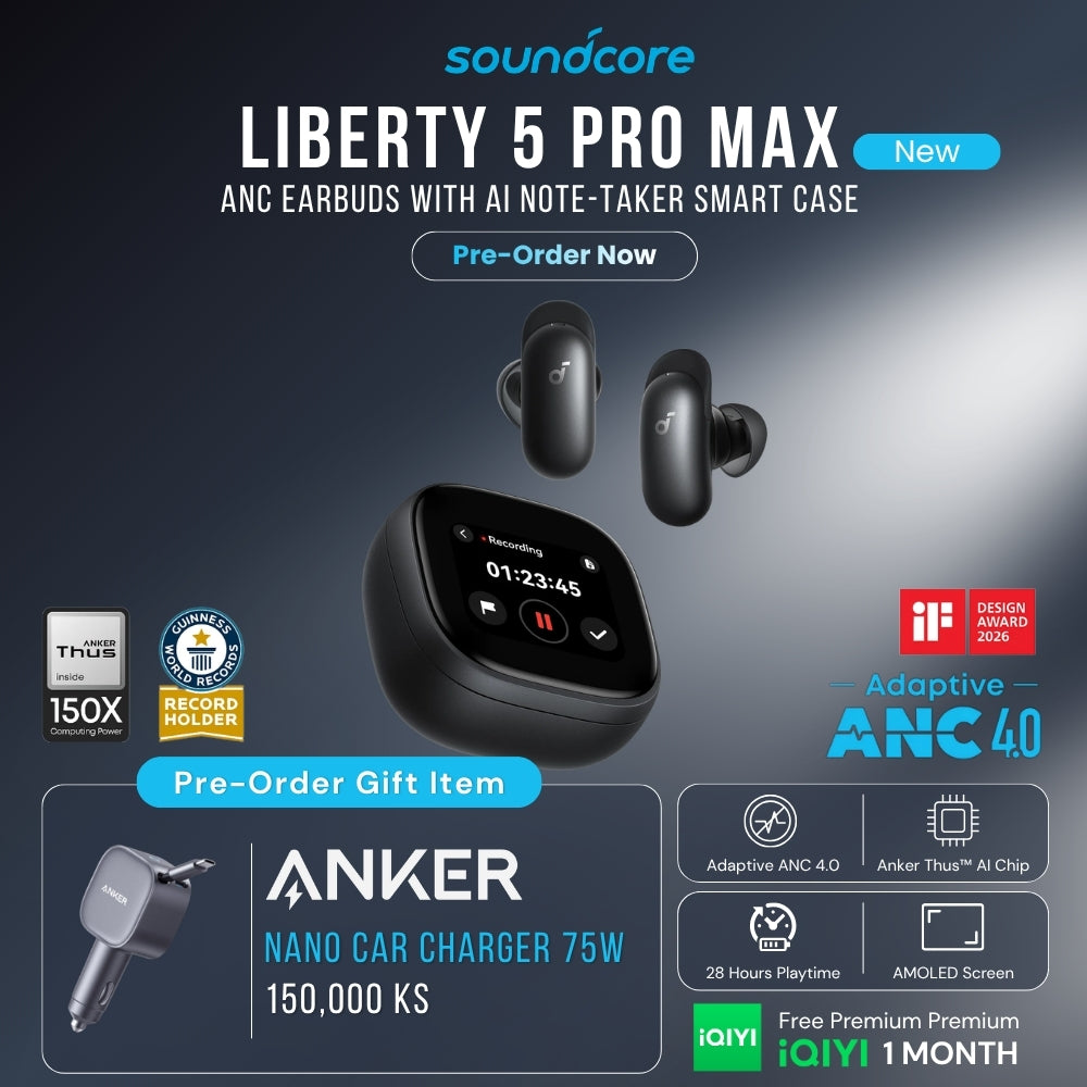 SOUNDCORE - Liberty 5 Pro Max ANC Noise Cancelling Earbuds With AI Note Taker - Black