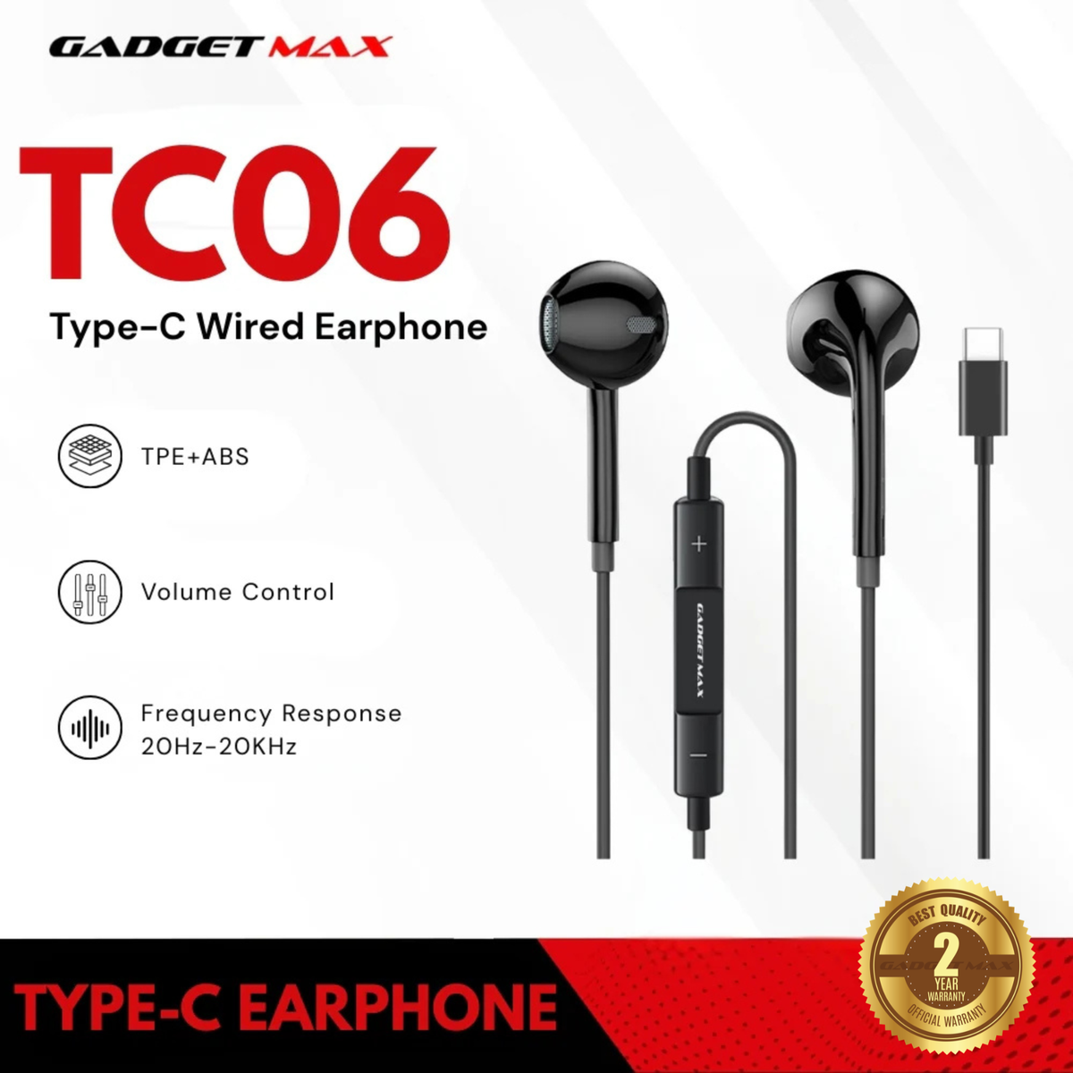 GADGET MAX - TC06 Type-C Wired Earphone - Black