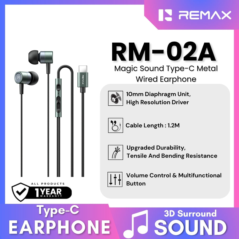 REMAX - RM-02A Type-C Magic Sound Metal Wired Earphone - Tarnish