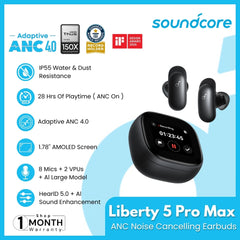SOUNDCORE - Liberty 5 Pro Max ANC Noise Cancelling Earbuds With AI Note Taker - Black