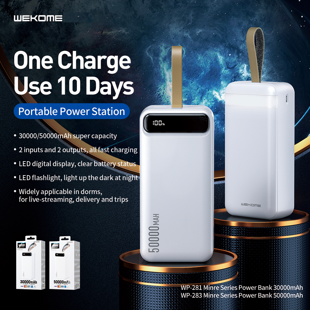 WEKOME WP-283 50000MAH MINRE SERIES DIGITAL DISPLAY POWER BANK, 50000mAh Power Bank, Power Bank for All