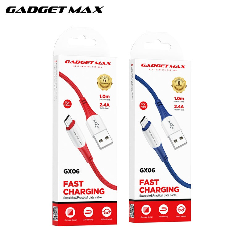 GADGET MAX GX06 MICRO 2.4A FAST CHARGING EXQUISITE & PRACTICAL DATA CABLE FOR MICRO (2.4A)(1M) - BLUE