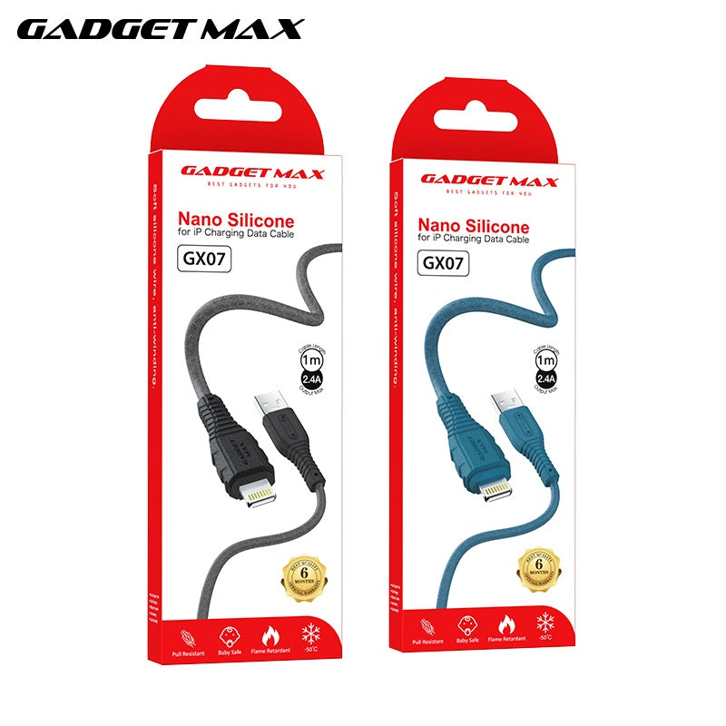 GADGET MAX GX07 IPH 2.4A NANO SILICONE CHARGING DATA CABLE FOR IPH (2.4A)(1M) - BLACK