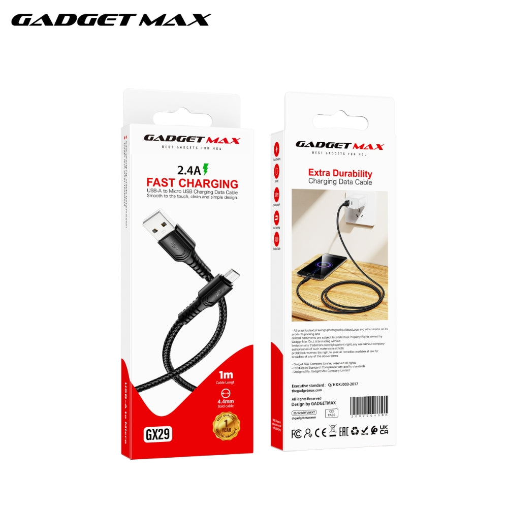 GADGET MAX - GX29 Woven Series USB To Micro Charging Data Cable (2.4A) - Black