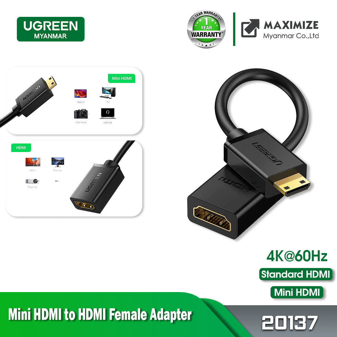 UGREEN - Mini HDMI Male to HDMI Female Adapter Cable (4K@60Hz) (22cm) ( 20137 )