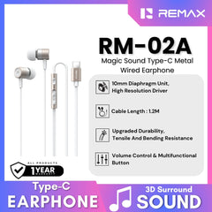 REMAX - RM-02A Type-C Magic Sound Metal Wired Earphone - Gold