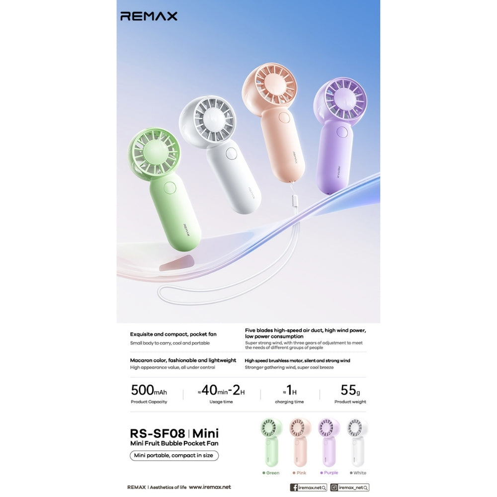 REMAX - RS-SF08 Mini Fruit Bubble Pocket Fan - White