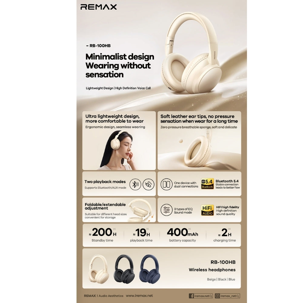 REMAX - RB-100HB Wireless Bluetooth Headphone - Blue