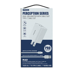 PRODA 2USB CHARGER PD-A27 IPhone PERCEPTION PRO SERIES US - White
