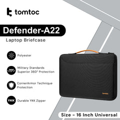 TOMTOC - Defender-A22 Laptop Briefcase ( 16 Inch Universal ) - Black