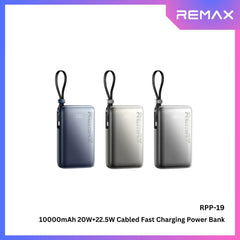 REMAX - RPP-19 10000mAh PD+QC Cabled Power Bank (20W+22.5W) - Armor Silver