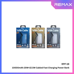 REMAX - RPP-19 10000mAh PD+QC Cabled Power Bank (20W+22.5W) - Armor Silver