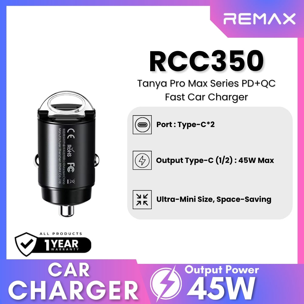 REMAX - RCC350 Tanya Pro Max Series 45W PD+QC Car Charger - Black