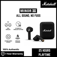 Marshall Minor 3 Bluetooth Earbuds - Black