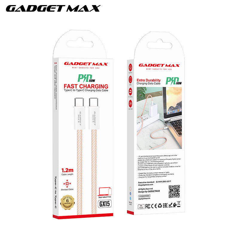 GADGET MAX GX15 FAST CHARGING TYPE-C TO TYPE-C CHARGING DATA CABLE PD(60W) (1.2M) - ROSE GOLD