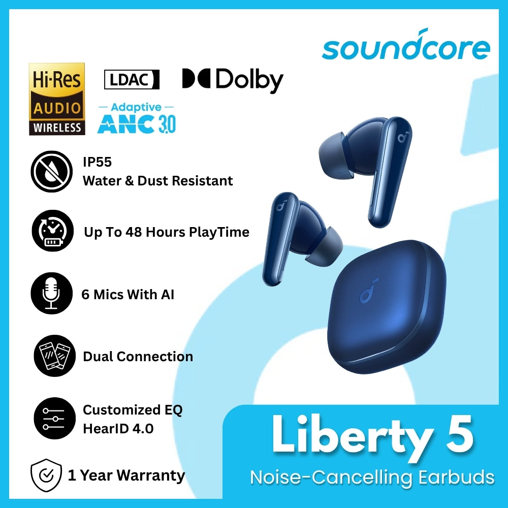ANKER - SOUNDCORE Liberty 5 Noise-Cancelling Bluetooth Earbuds - Blue